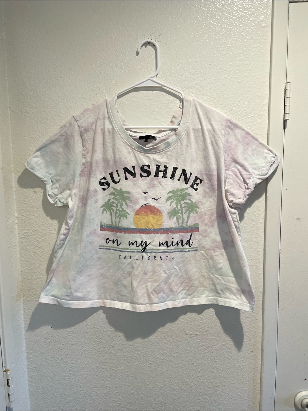 ✨Electric Pink Retro CA Cropped Tee Pastel Tie Dye Plus 1X ☀️🌴